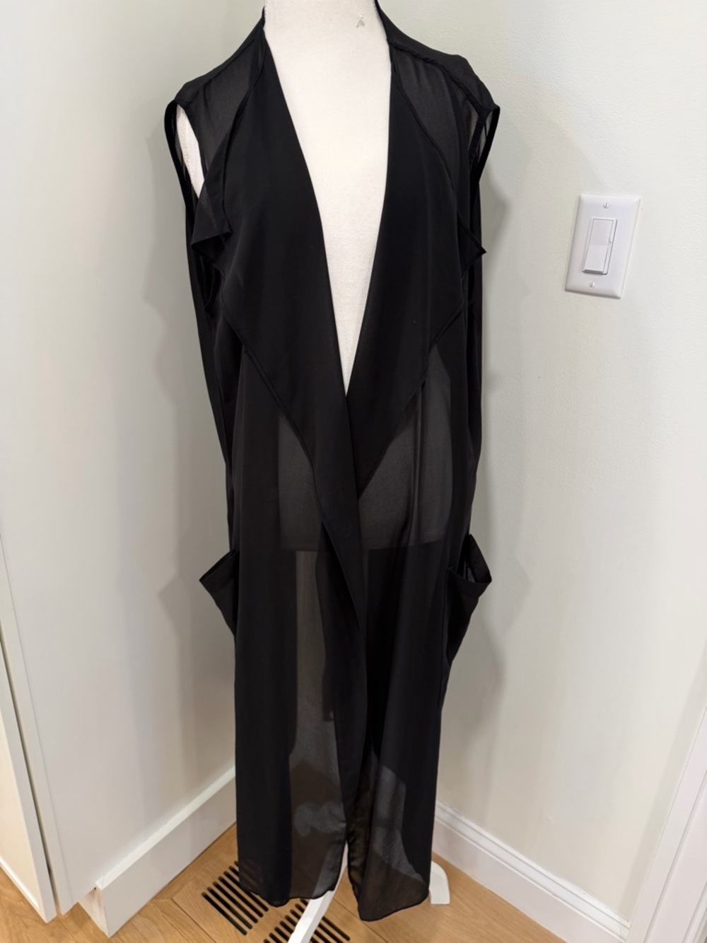 Black Sheer Sleeveless Swim Coverup Vest
